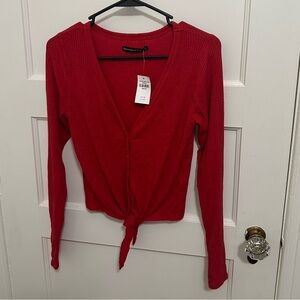NWT Red Long Sleeve Tie-Front Top